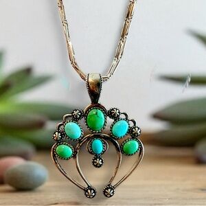 Carolyn Pollack Turquoise Squash Blossom Pendant Sterling Liquid Silver Necklace